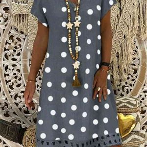 Plus Rozmiar 5xl Dot Bawełniane Suknie Casual Luźna Pani Dress Summer Women Linen Ubrania Oryginalna marka Hot Design