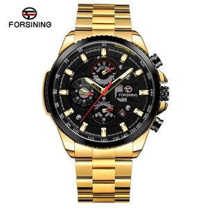 FORSINING Mechanical Watch Mens Multi-function Stainless Waterproof Complete Calendar Military Automatic Watches Montre Relogio T200311 Wristwatches gift