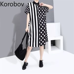 Korobov Sommer Neue Chic Hit Farbe Patchwork Streetwear Kleid Polka Dot Gestreiften Retro Kleider Koreanische Harajuku Vestidos Mujer 210430