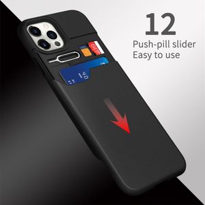 ARMOR Portafoglio Caso Slide Slide Credit SIM Scheda Slot Holder Phone Back Cover per iPhone Pro XR XS Max Capa