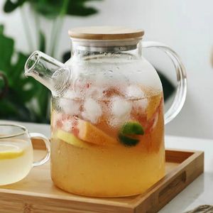 1l l Sommar Big Transparent Borosilikatglas Tekanna Värmebeständig Te Pot Frukt Tea Set Kettle Office Drinkware Home Tool
