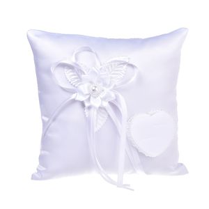 白い結婚式のリングの枕ハート形の保持花のサテンクッションパーティーサプライヤーの高品質装飾