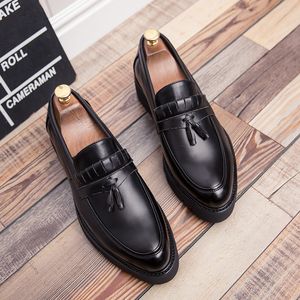 men's fashion wedding party dresses soft leather platform shoes slip-on tassel shoe black brown brand designer summer loafers