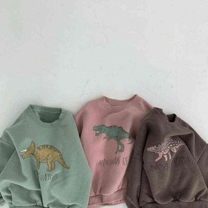 Infante inverno coreano novo top bebê adorável dinossauro pelúcia confortável pullover crianças roupas menino suéter g1028