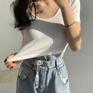 Summer Short Sleeve T-Shirt Tight O-Neck Women's White black Style women fashion clothing 210507