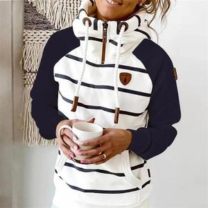 Spring Tops Women's Pullovers Fashion Print Striped Ladies Kläder Casual Hoodies Full Sleeves Mjuk Bekväm Top 210816