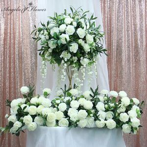 Flores decorativas grinaldas grandes bola de flor artificial rosa full rosa plantas folhas de oliva de casamento decoração de decoração de festa na janela lhee tabela cen