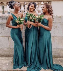 Afrika Hunter Yeşil Basit Bir Omuz Mermaid Gelinlik Modelleri Pleats Hizmetçi Onur Ribes Düğün Konuk Örgün Elbise Custom Made