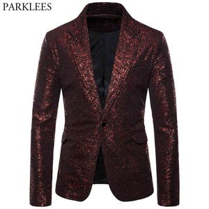 Men's Stage Performance Blazer Jacket Brand One Button Slim Fit Sequin Dress Blazers Party Wedding Blazer Masculino Red 210522