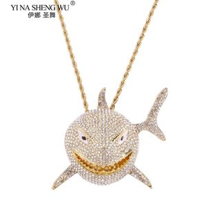 Fashion Hip Hop Rock Style Out Shark Necklace Luxury Zinc Alloy Bling Cuban Link Chain Pendant Necklace For Men Hip Hop Jewelry X0509