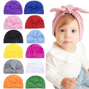 Baby Bogen Turban Hüte 12 Farben Säuglinge Kleinkind Kaninchen Ohren Kappen Einfarbig Knoten Stirnbänder Hut Beanie Cap M3487