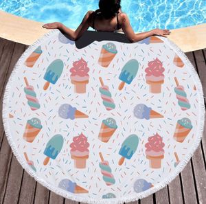 The latest 150CM round printed beach towel, cake burger style, microfiber and tassels, soft feel, support custom LOGO