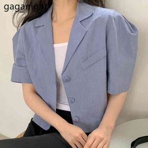 Gaganight Women Vintage Loose Blazer Short Sleeve Summer Office Lady Casual Blazers Outwear Coat Thin All Match Dropship Blazers 210519