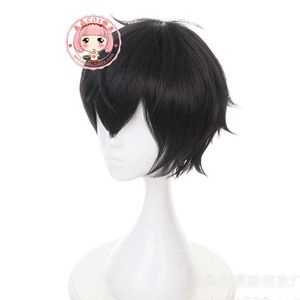 Japansk anime Darling i Franxx Cosplay Hiro Kvinnor Kort svart hår 23cm / 9.06inches Syntetiskt hår + Wig Cap Y0913