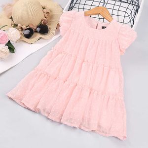 New Girls Clothes Summer Dress Solid Pink Tulle Beauty Princess Kawaii Designer Party Fairy Elegant Fast Shipping Kids Costume Q0716