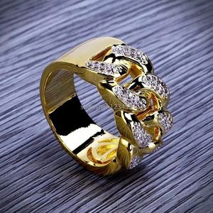 Iced Out Ring aus 18-karätigem Gold mit kubanischer Kette in Kristallform, Rins-Band für Herren, Hip-Hop-Modeschmuck, Will und Sandy