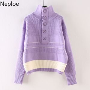 Neploe Turtlenenckセーター女性厚さのニットプルオーバーコートシックなシングルブレストレディースジャンパーアウトウェアプルフェムメ4F894 210422