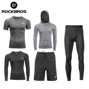 Rockbros Running SetsジムスポーツウェアスーツフィットネスTシャツショーツスポーツトレーニング服通気性ジョギングパンツ男性スウェットパンツ211006