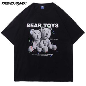 Mäns björn leksaker T-shirt Sommar Kortärmad tryckta Tee Hip Hop Oversized Cotton Casual Harajuku Streetwear Topp Tshirts Kläder 210601