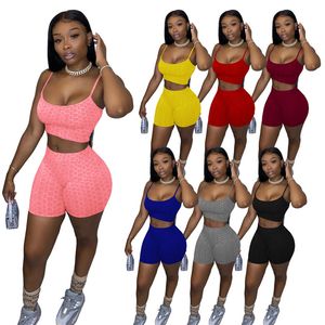 Kvinnor Tracksuits Sommar Tank Top + Shorts Två Piece Set Fitness Yoga Suits Plus Storlek 2XL Solid Färg Outfits Casual Sportswear Black Crop Top + Korta Byxor 2 st Sets 4647