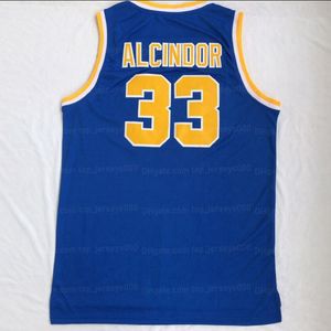 Özel Lew Alcindor # 33 Basketbol Forması Tümü Dikişli Mavi Beden S-4XL En Kaliteli
