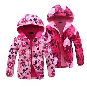 Jacka för flickor Spring Barnens blomma Fleece Kläder Coat Windbreaker Ytterkläder Kids Polar Windproof 3-12T 211011