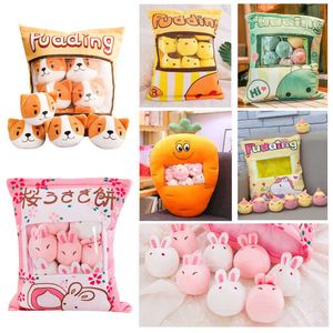 Sakura Rabbit Plush Bag Bunny Pudding Toys Mini Kawaii Pink Animals Ball Doll in Bag Dinosaur Puppy Kitten Pillow Kids Girl Gift H0824