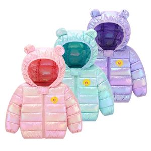 Cute Children Giù Giacca imbottita Baby Boy Girl Fiore Inverno Addensare Parka Bambini Vestiti colorati Felpa con cappuccio Warmwaterproof Outwear 211027