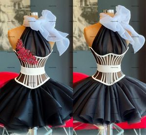 Little Black Dress 2022 Real Image Ruffles Puffly Skirt Evening Cocktail Dresses High Neck Halter Short Prom Homecoming Dress