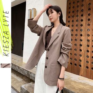 Retro Blazer Woman Loose Långärmad Koreansk stil Vår Höst Fashion Office Wear Kvinnlig kostym Jacka 210608