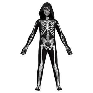 무서운 좀비 의상 키즈 해골 두개골 의상 코스프레 퓌림 할로윈 의상 어린이를위한 성인 Q0910