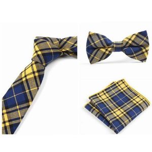 cravatta in cotone pieno papillon fazzoletto per uomo plaid 6cm cravatte hankie standard farfalla bowknot tasca quadrata matrimonio affari