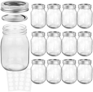 Mason Jars 16 oz com tampas e bandas regulares, ideal para geléia, mel, favores do casamento, chuveiro, bebê alimentos, frascos de armazenamento de ímã diy