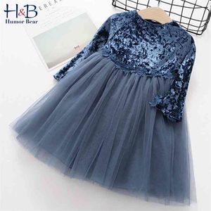 Baby Girls Dress Long Sleeve Children Autumn Velvet Stitching Party Princess Kids Clothes 210611