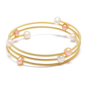 テニスファッションナチュラルホワイトとピンクの真珠のラップバングル手作りDIYレディースジュエリーのための休日のための宝石2021デザインNS1101