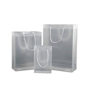 2021 New 8 Tamanho Fosco PVC PVC Sacos de Presente Plástico com Alças Impermeáveis ​​Saco PVC Transparente PVC Clear Bolsa Favores Favores Saco Personalizado Logotipo