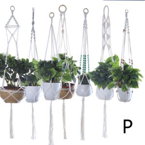 Hanging Baskets Macrame Handmade Cotton Rope Pot Holder Plant Hanger Flower For Indoor Outdoor Boho Home Decoration Countyard Garden With Wood Beads