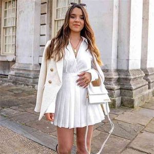 White Wide Leg Pleated Romper Overalls Women Casual High Streetwear Short Sleeve Shirt Rompers Playsuit 210427