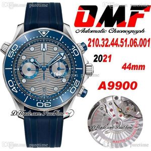 OMF 300m Cal A9900 Automatic Chronograph Mens Watch 44mm Blue Bezel Black Texture Ring Gummi Strap 210.32.44.51.06.001 Super Edition Puretime N03A1