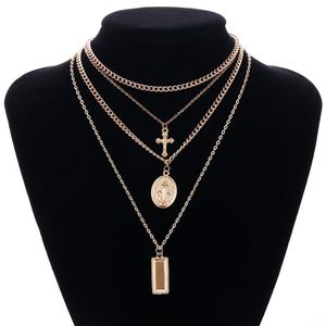 Goddess Catholic Choker Necklace Multilayer Christian Neckalce Collier For Women Jewelry Cross Virgin Mary Pendant Chain Necklaces