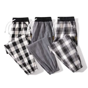 Męskie Stripe Plaid Harem Spodnie Casual Spodnie Męskie Lato Harajuku Luźne Sznurek Wild Pant Man Hip Hop Jogger Spodnie 211119 \ t