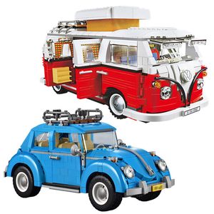 Creator Series T1 Camper Bil VA VW BEETLE Modell Byggstenar Kompatibel 10220 Fordon Brickor Leksaker Collection Vuxen Pojkar Present X0503