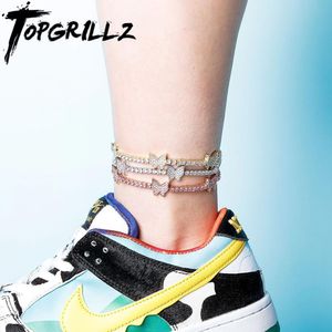 TopGrillz Butterfly com 3mm Corrente de tênis gelado fora Cubic Zirconia Mulheres Anklet Hip Hop Moda Delicada Jóias Presente