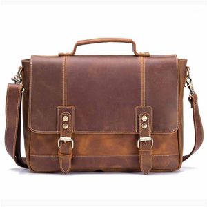 BROCKASES HERRENS PRORTCACES Väskor 100% äkta läderföretag Mannväskor Messenger Shoulder Crossbody Vintage Man Travel Laptop Tote Bag