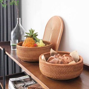 Cesta de armazenamento rattan bandeja de vime pão de fruta alimento café da manhã exposição hand-woven decor artesanato 210609