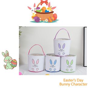 23 * 24cm Bunny Paw Imprimir Bolsa Festivo Rabbit Face Brinquedos Bucket Eastes Ovos De Armazenamento Cesta Ao Ar Livre Piquenique Cestas De Frutas