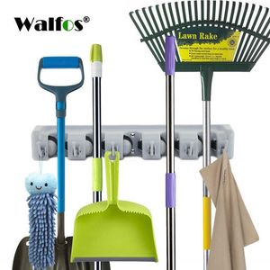 Walfos Plast väggmonterad mopphållare Storage Rack Hooks Brush Broom Organizer Hängare Hem Badrum Tillbehör 210705