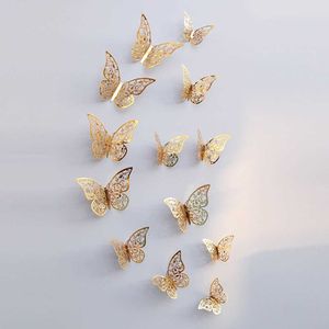 12pcs/set 3D Butterfly Wall Stickers Hollow Removable Wallpaper Art Mural Wall Decals for Bedroom Living Room Home Decoration