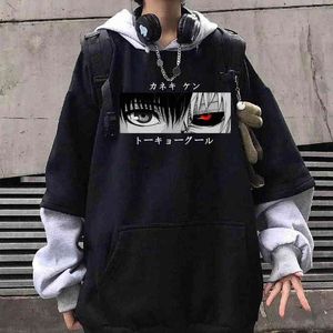Anime giapponesi Tokyo Ghoul Felpe con cappuccio Kaneki Ken Eyes Divertente manica lunga Hip Hop Streetwear Pullover Sudaderas Con Capucha H1227