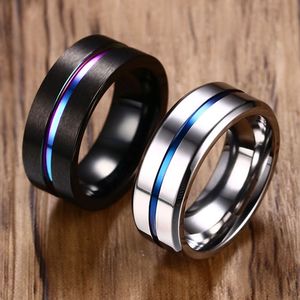 VNOX 8 мм Черное кольцо для мужчин Женщины Groove Rainbow Нержавеющая сталь Свадебные полосы Модные Братные Кольца Случайные Мужские Украшения